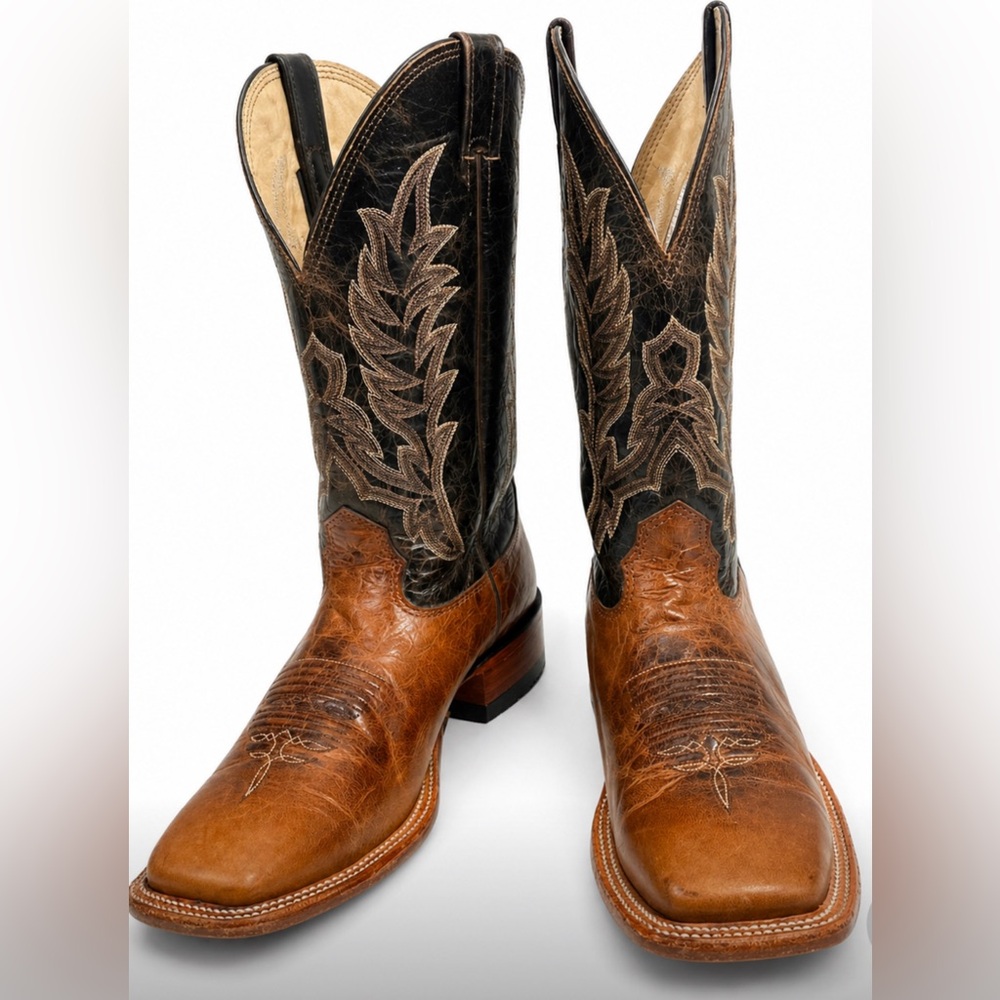 CAVENDERS Mens Western Cowboy Boots | 9 1/2 D Leather Brown Square Toe | Rodeo